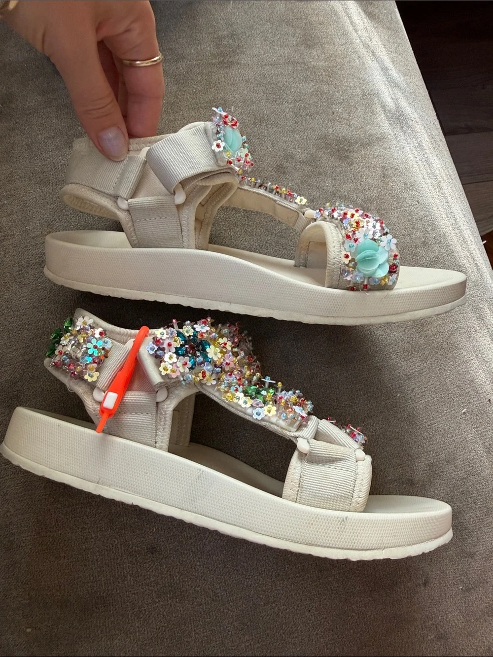 Free people Nan-Ku Embellished Floral Sequin sport Sandals white